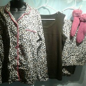 Leopard cheetah pajamas, bonus tank and slippers